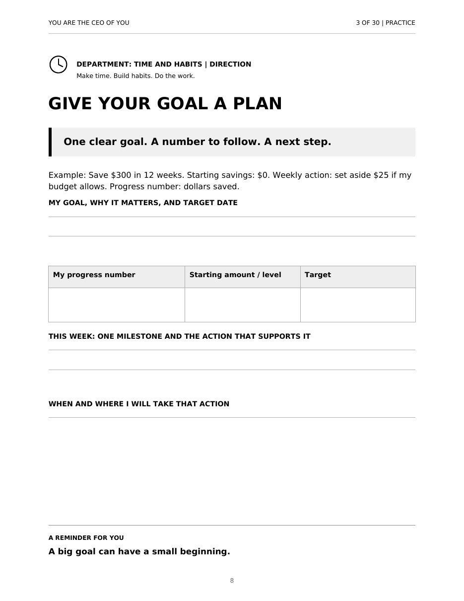 Journal practice page: Give your goal a plan