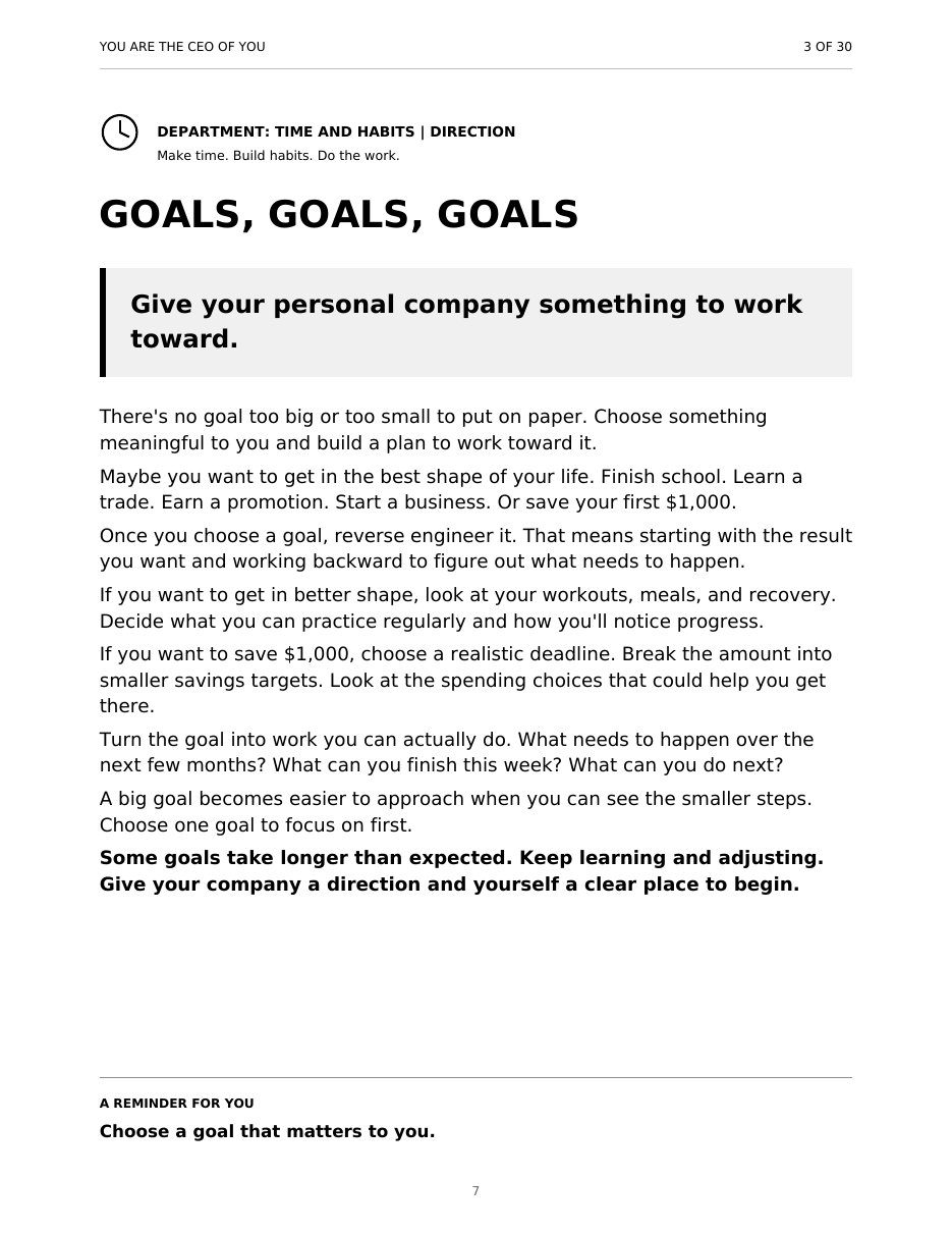 Journal page: Entry 3, Goals, Goals, Goals